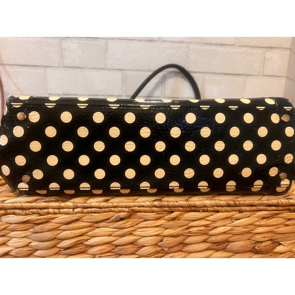 Kate Spade New York Polka Dot Patent Leather Shoulder Bag Black Cream Tote